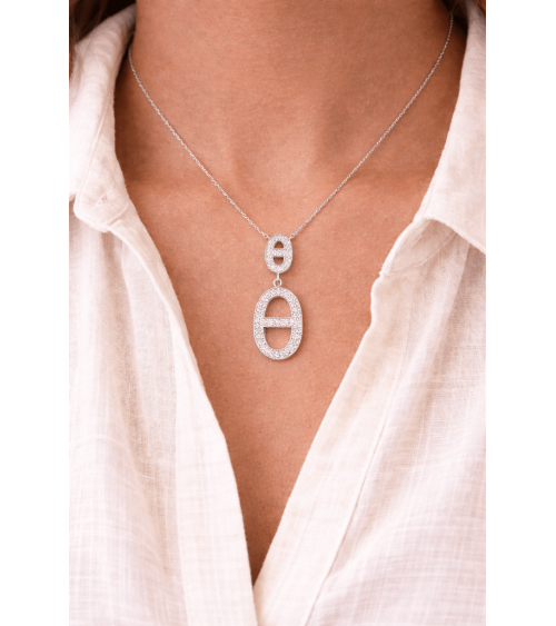 Collier maille marine en argent 925/1000 rhodié et oxydes de zirconium