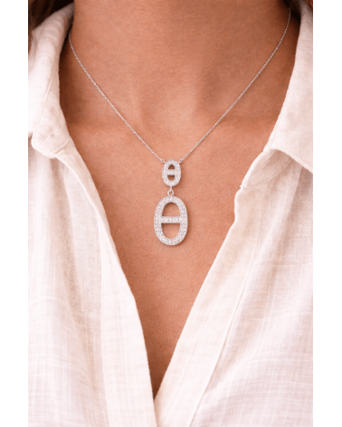 Collier maille marine en argent 925/1000 rhodié et oxydes de zirconium