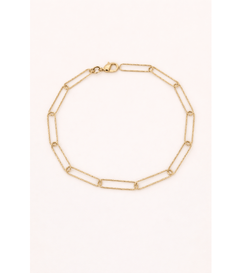 Bracelet en plaqué or à maillons rectangles striés