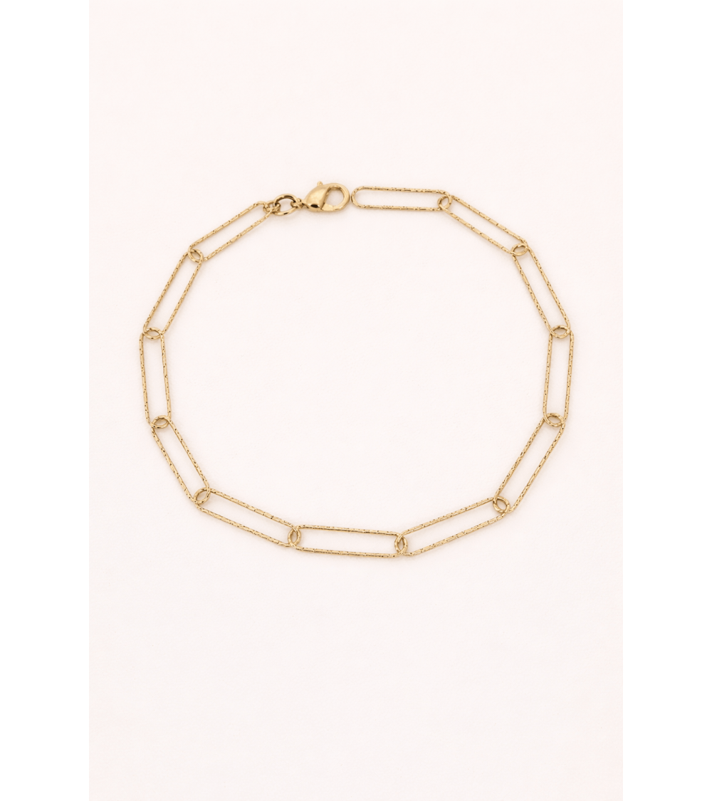 Bracelet en plaqué or à maillons rectangles striés