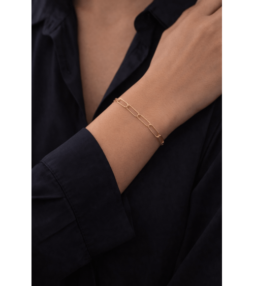 Bracelet en plaqué or à maillons rectangles striés