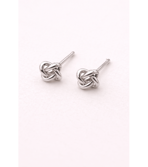 Boucles d'oreilles en argent 925/1000 rhodié motif noeud lisse, avec papillons