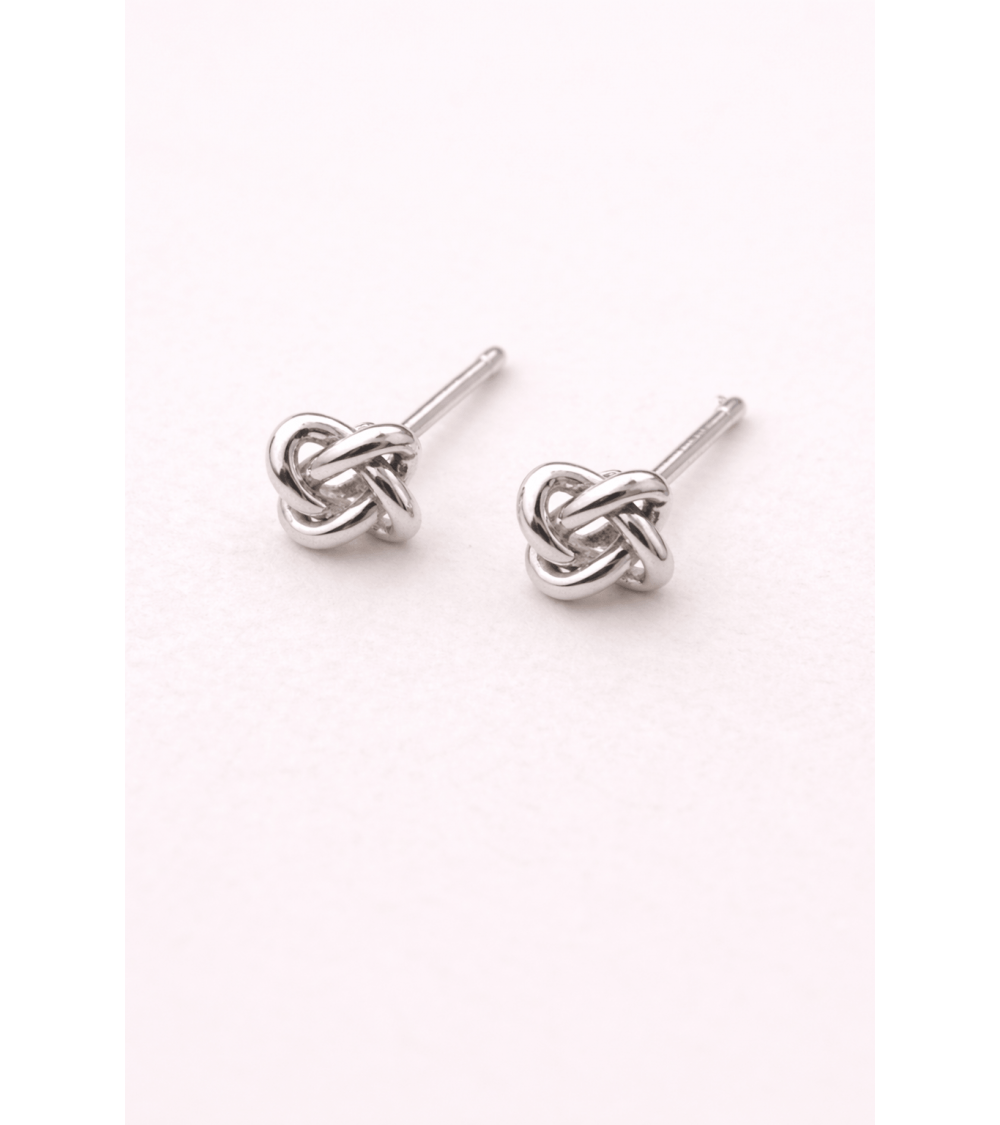 Boucles d'oreilles en argent 925/1000 rhodié motif noeud lisse, avec papillons