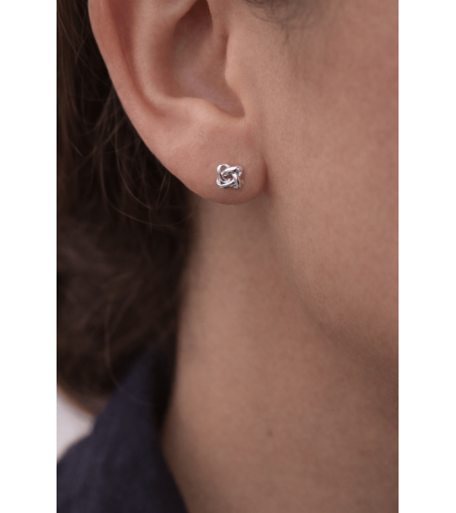 Boucles d'oreilles en argent 925/1000 rhodié motif nœud lisse, avec papillons