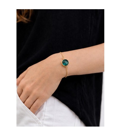 Bracelet chaîne plaqué or 3 microns & verre de couleur verte – Élégance intemporelle
