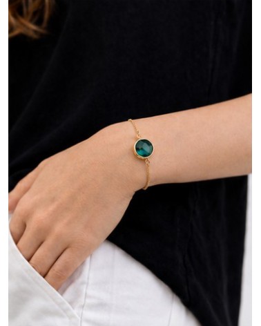 Bracelet chaîne plaqué or 3 microns & verre de couleur verte – Élégance intemporelle