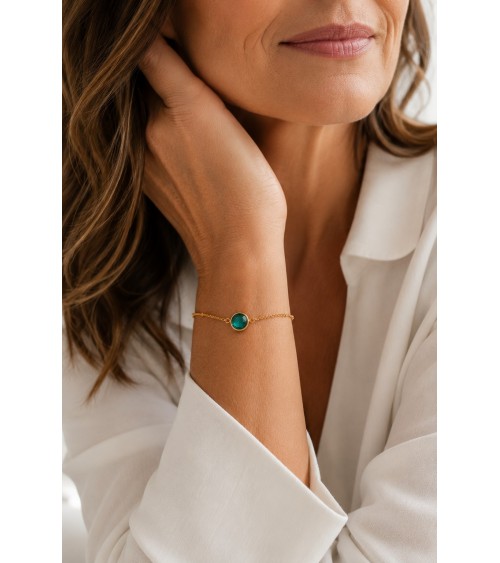 Bracelet chaîne plaqué or 3 microns & verre de couleur verte – Élégance intemporelle