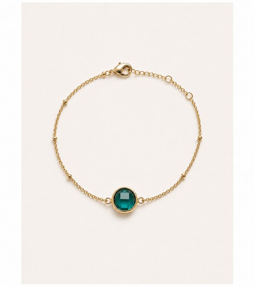 Bracelet chaîne plaqué or 3 microns & verre de couleur verte – Élégance intemporelle