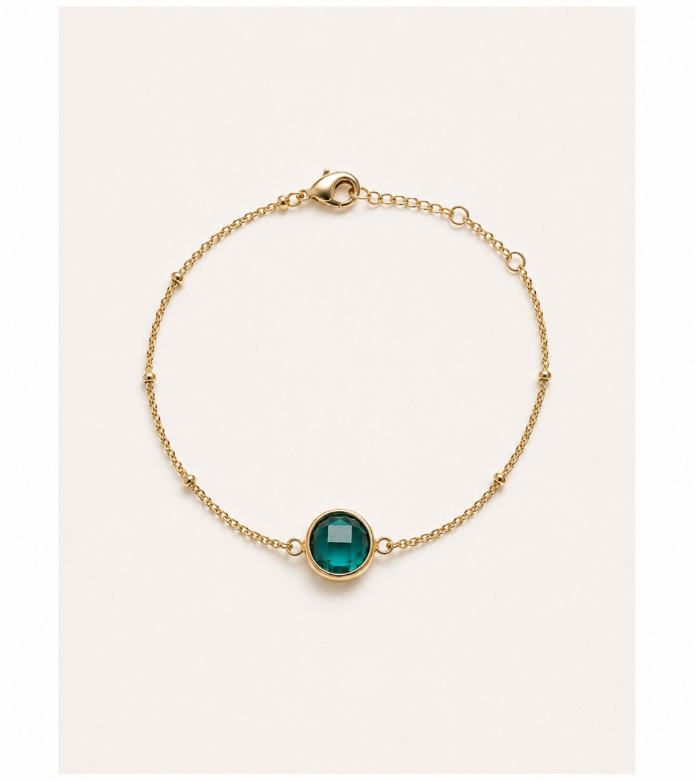 Bracelet chaîne plaqué or 3 microns & verre de couleur verte – Élégance intemporelle