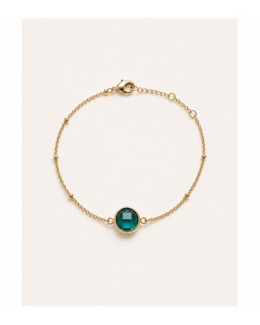 Bracelet chaîne plaqué or 3 microns & verre de couleur verte – Élégance intemporelle
