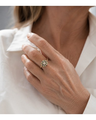 Bague Rosace en Plaqué Or avec pierre couleur Paraïbe & Tanzanite