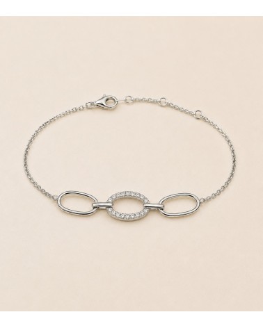 Bracelet argent 925 rhodié – Trois maillons ovales & oxydes de zirconium