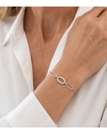 Bracelet argent 925 rhodié – Trois maillons ovales & oxydes de zirconium