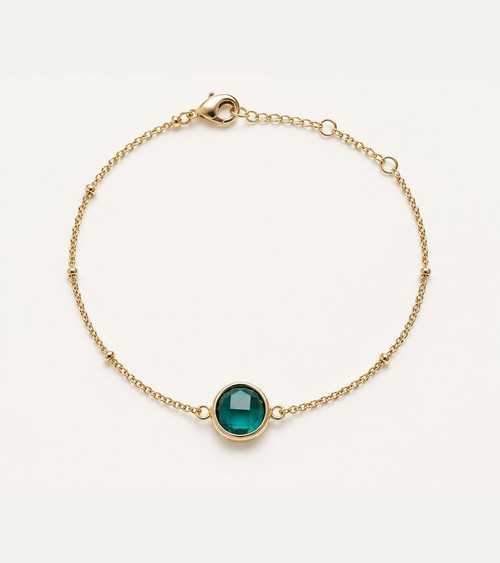 Bracelet chaîne en plaqué or 3 microns et verre vert
