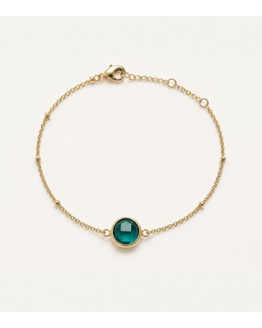 Bracelet chaîne en plaqué or 3 microns et verre vert