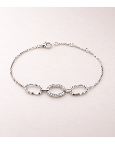 Bracelet argent 925 rhodié – Trois maillons ovales & oxydes de zirconium