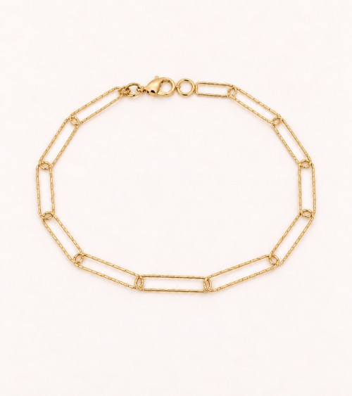 Bracelet en plaqué or à maillons rectangles striés