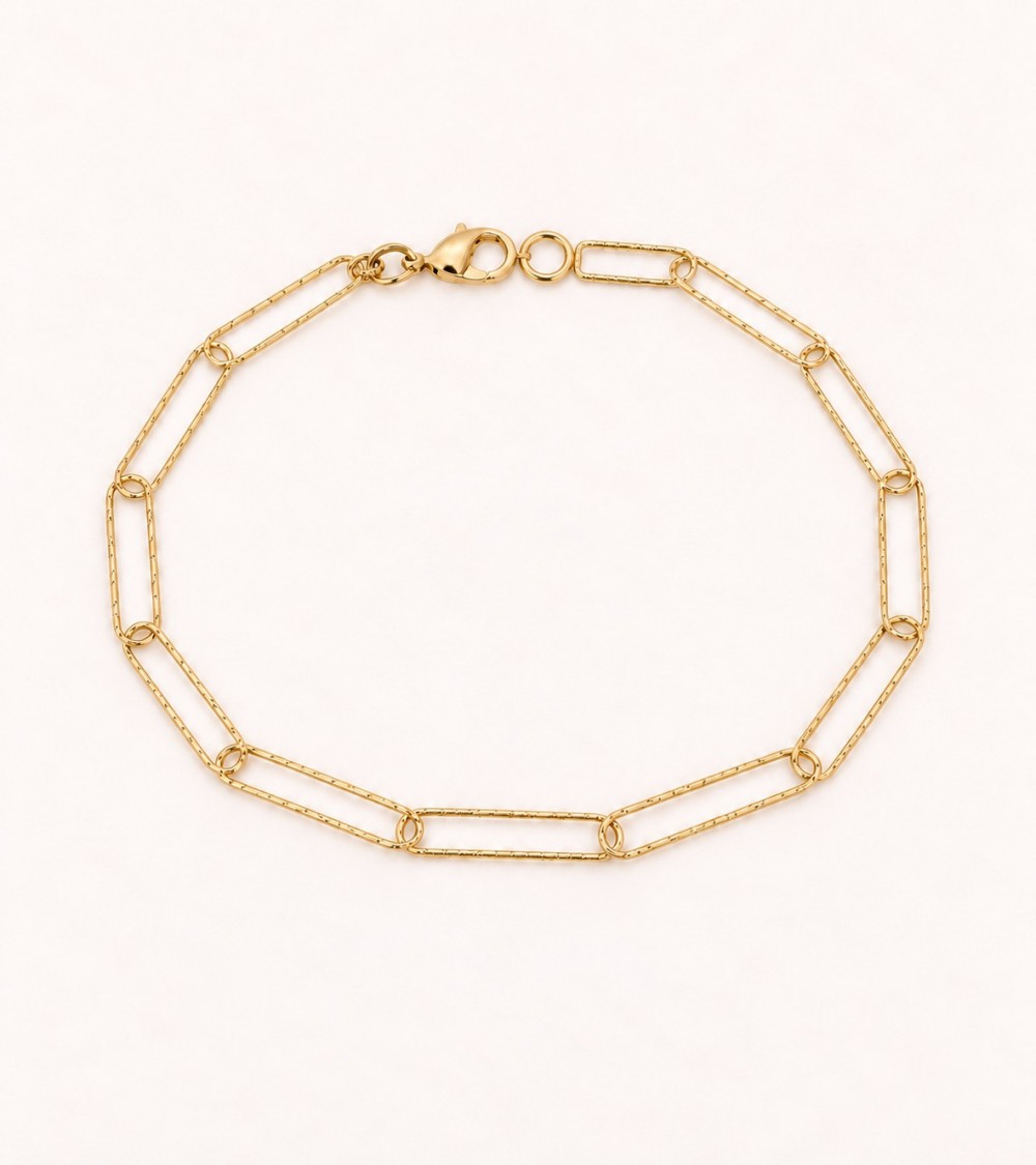 Bracelet en plaqué or à maillons rectangles striés