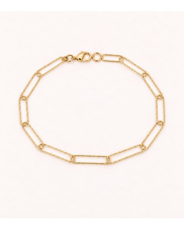 Bracelet en plaqué or à maillons rectangles striés
