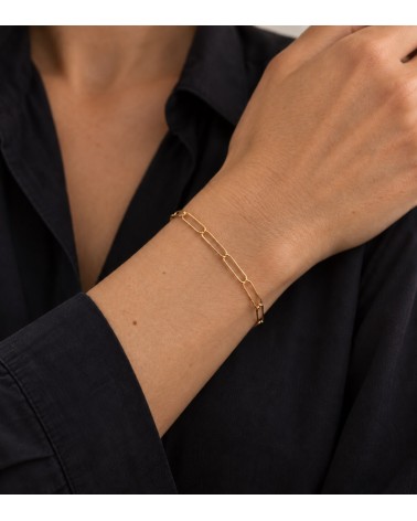 Bracelet en plaqué or à maillons rectangles striés