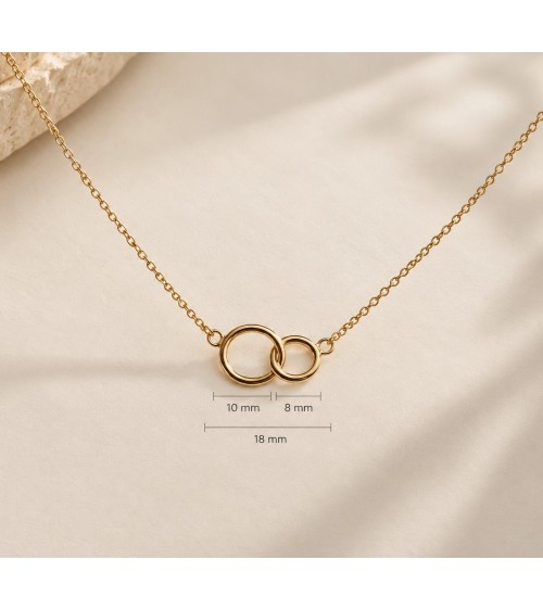 Collier plaqué or deux anneaux entrelacés
