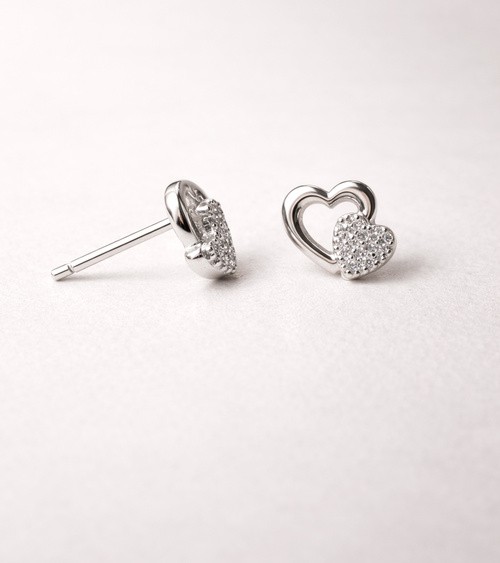Boucles d’oreilles double cœur en argent 925 rhodié et oxydes de zirconium