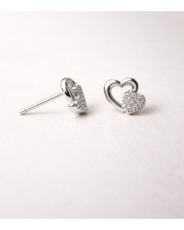 Boucles d’oreilles double cœur en argent 925 rhodié et oxydes de zirconium