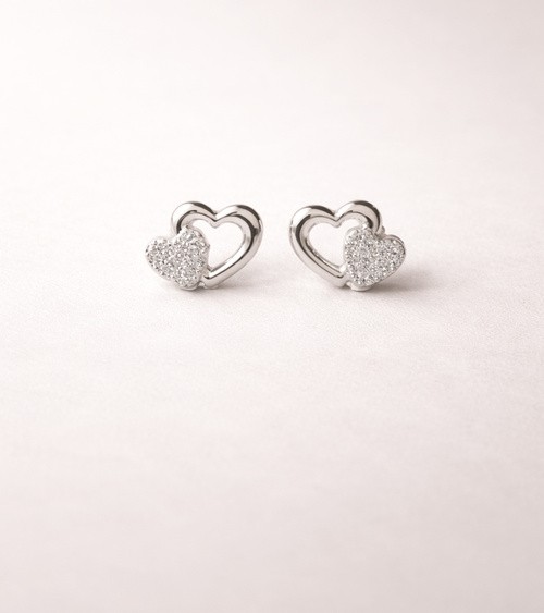 Boucles d’oreilles double cœur en argent 925 rhodié et oxydes de zirconium
