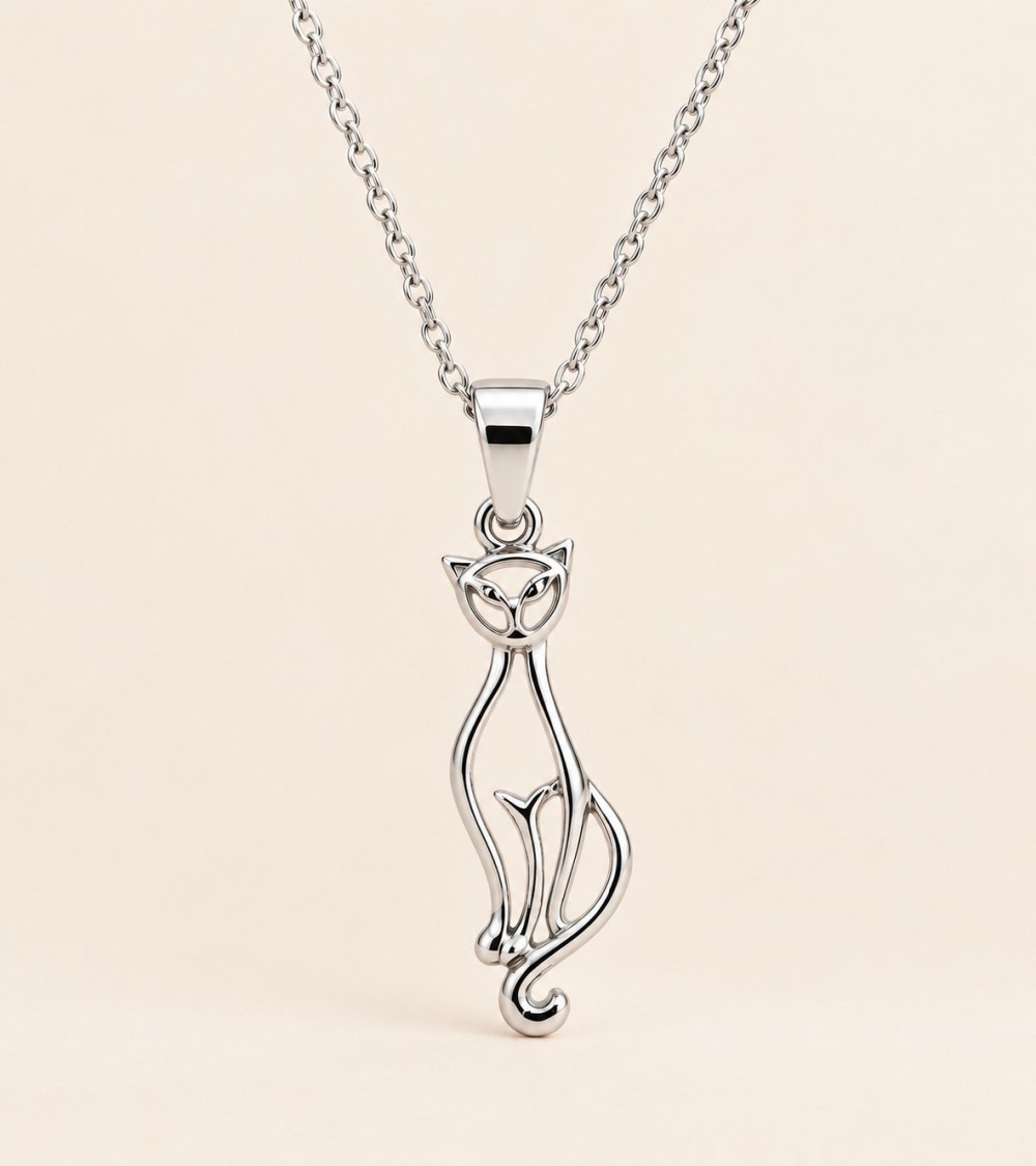 Pendentif Chat en Argent 925 – Silhouette Féline
