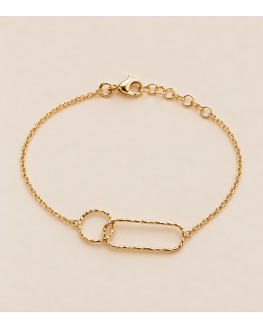 Bracelet en plaqué or à deux anneaux striés entrelacés