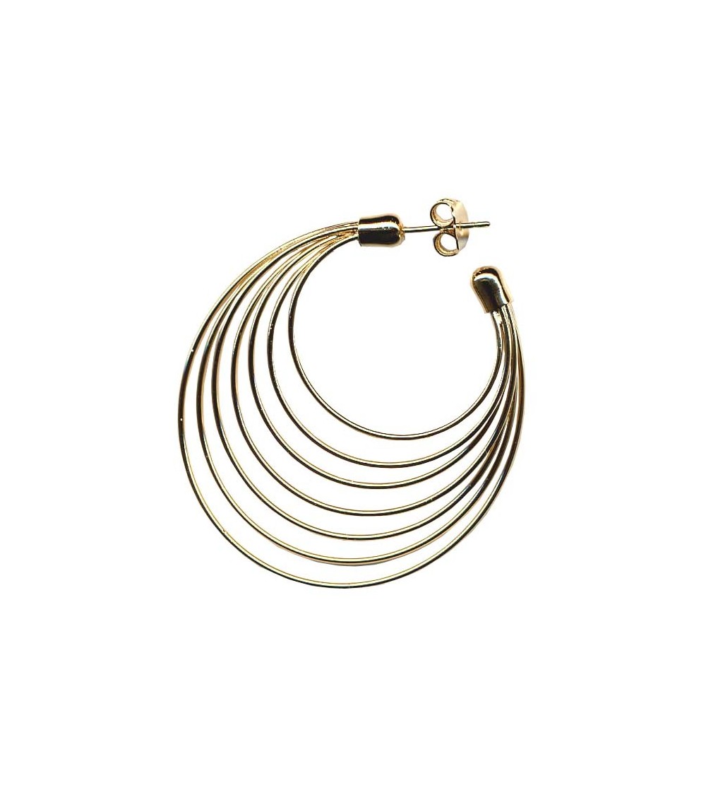 Boucles d'oreilles créoles 7 fils en plaqué or, avec fermeture à clous