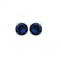 Boucles doreilles en argent 925/1000 rhodié et pierre de synthèse bleue, avec poussettes (diamètre  5 mm)