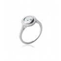 Bague en argent 925/1000 rhodié et oxydes de zirconium microsertis, surmonté d'un oxyde de zirconium rond