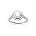 Bague en argent 925/1000 rhodié et oxydes de zirconium microsertis, surmonté d'un oxyde de zirconium rond