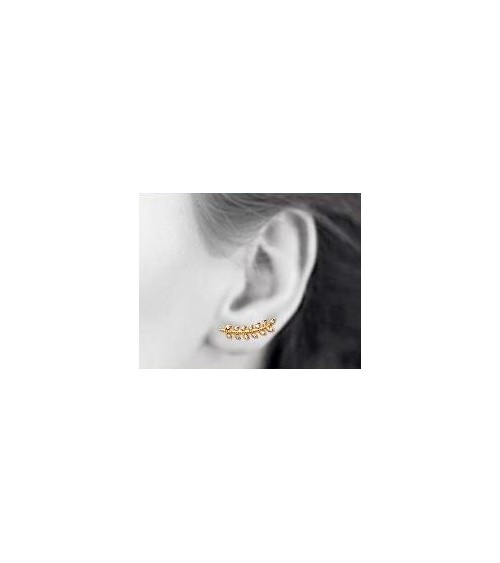 Boucles d'oreilles "contour d'oreilles" motif "épi" en plaqué or, et oxydes de zirconium blancs, avec poussettes