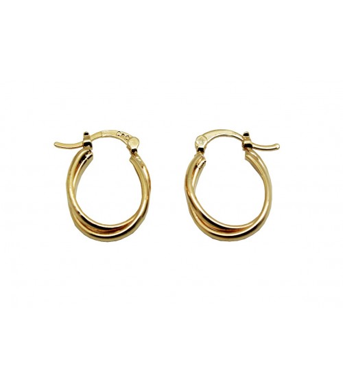 Boucles d'oreilles créoles double anneau ovale torsadé lisse, en plaqué or