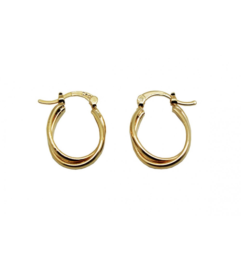 Boucles d'oreilles créoles double anneau ovale torsadé lisse, en plaqué or