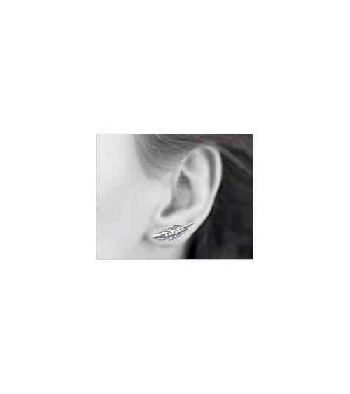 Boucles d'oreilles "contour d'oreilles" "plume" en argent 925/1000 rhodié et oxydes de zirconium blancs, avec poussettes