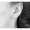 Boucles d'oreilles "traversantes" en argent 925/1000 rhodié, motif "plume"