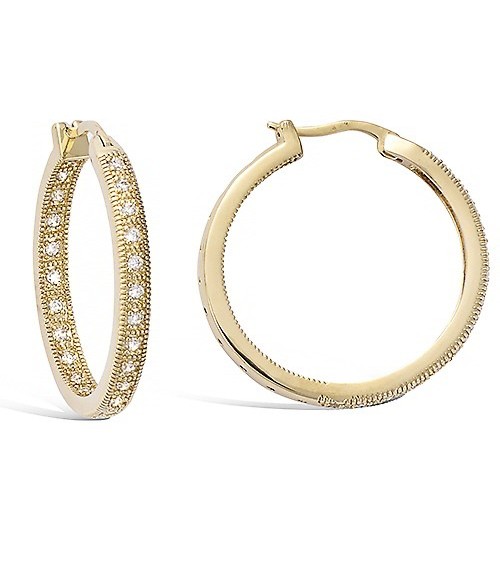 Boucles d'oreilles créoles en plaqué or et oxydes de zirconium en diamètre 30 mm