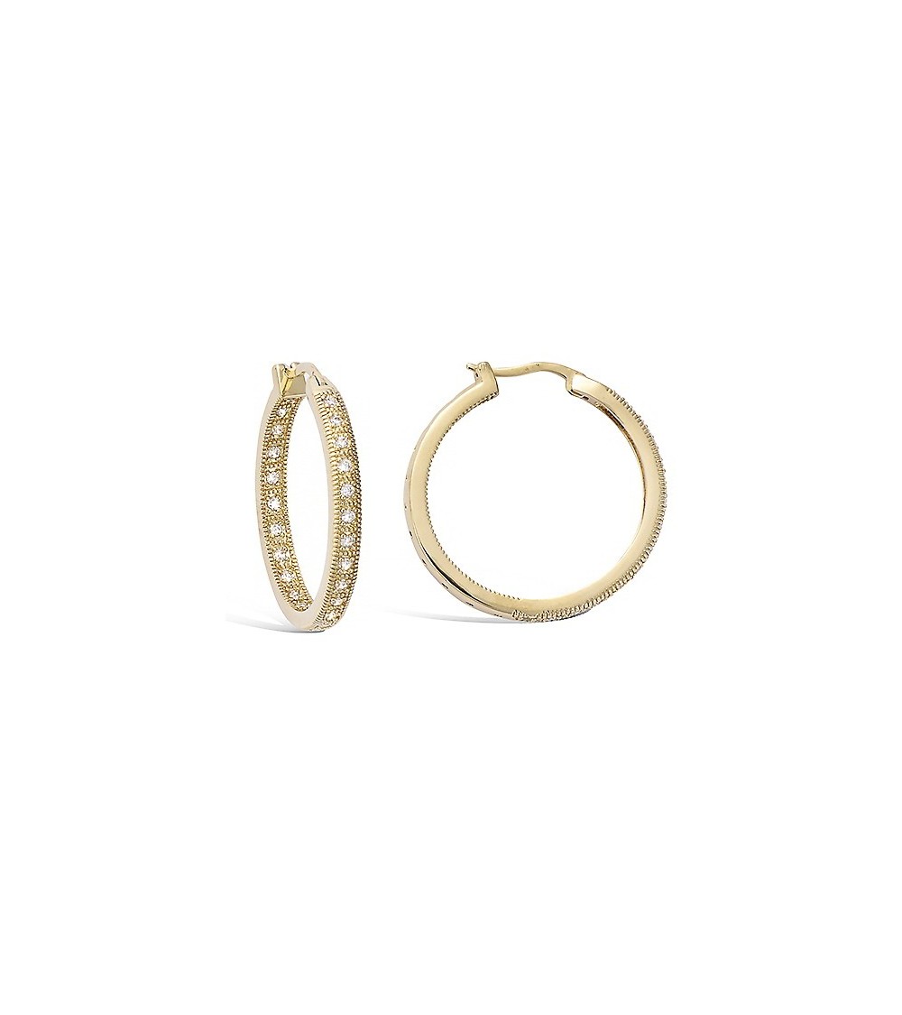 Boucles d'oreilles créoles en plaqué or et oxydes de zirconium en diamètre 30 mm