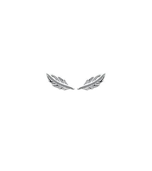 Boucles d'oreilles motif "plume" en argent 925/1000 rhodié, avec poussettes
