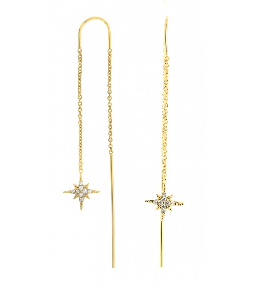 Boucles d'oreilles "traversantes" motif "étoiles" en plaqué or et oxydes de zirconium