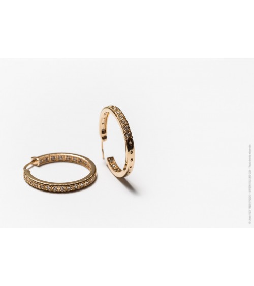 Boucles d'oreilles créoles en plaqué or et oxydes de zirconium en diamètre 30 mm