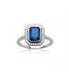 Bague carrée en argent 925/1000 rhodié avec oxydes de zirconium blancs et bleu