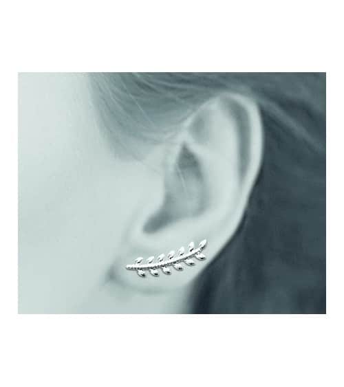 Boucles d'oreilles "contours d'oreilles" motif épi en argent 925/1000 rhodié