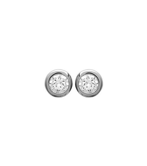 Boucles d'oreilles en argent 925/1000 rhodié serties clos avec oxydes de zirconium blancs, avec poussettes (diamètre 4 mm)