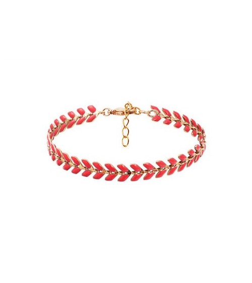Bracelet "épi" en plaqué or et émail de couleur orange, en longueur 17 cm + 3 cm de chaîne d'extension