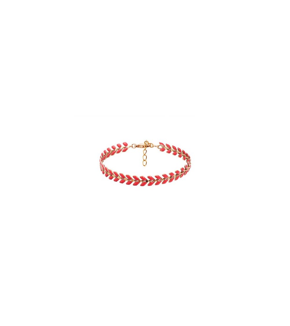 Bracelet "épi" en plaqué or et émail de couleur orange, en longueur 17 cm + 3 cm de chaîne d'extension