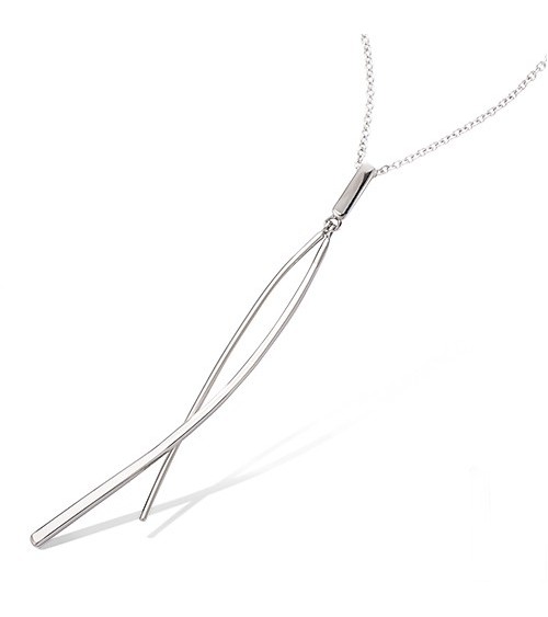 Pendentif en argent 925/1000 rhodié avec 2 baguettes lisses et chaîne maille forçat en longueur 45 cm réglable à 42 et 40 cm 